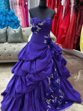 Allure Bridals Purple Strapless Ball Gown with Floral Detail